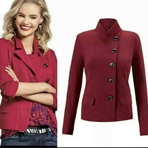 CAbi Outing Blazer Rhubarb Red Asymmetrical Jacket Coat Womens 4 Preppy Top - Picture 1 of 6